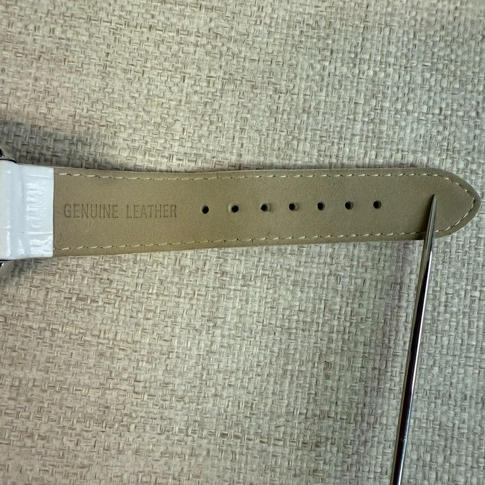 Dooney & Bourke Silvertone Crystal Watch with White Croc Leather Band - Picture 7 of 8